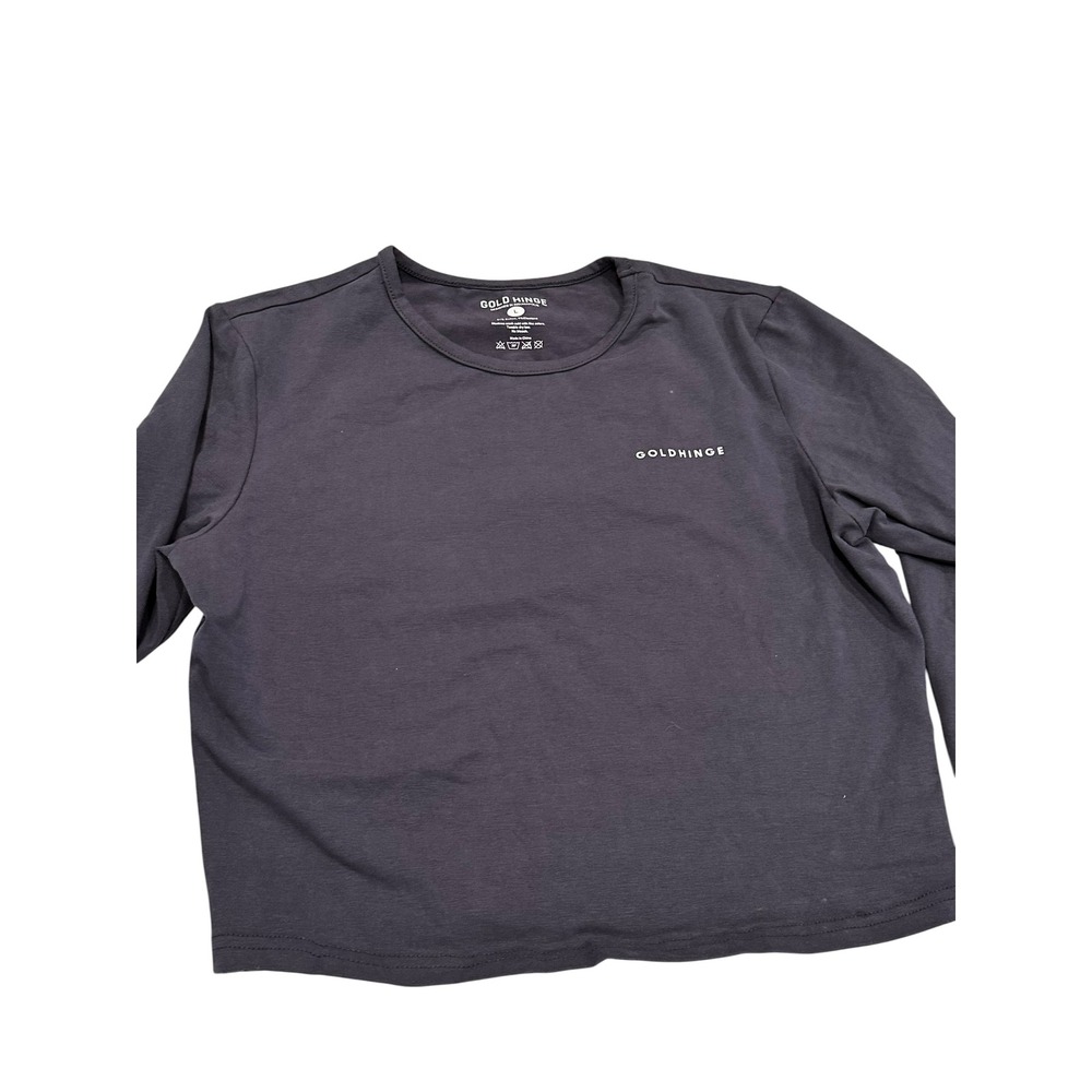Gold Hinge Womens Long Sleeve Crop Top Charcoal Gray Cotton Blend Size L